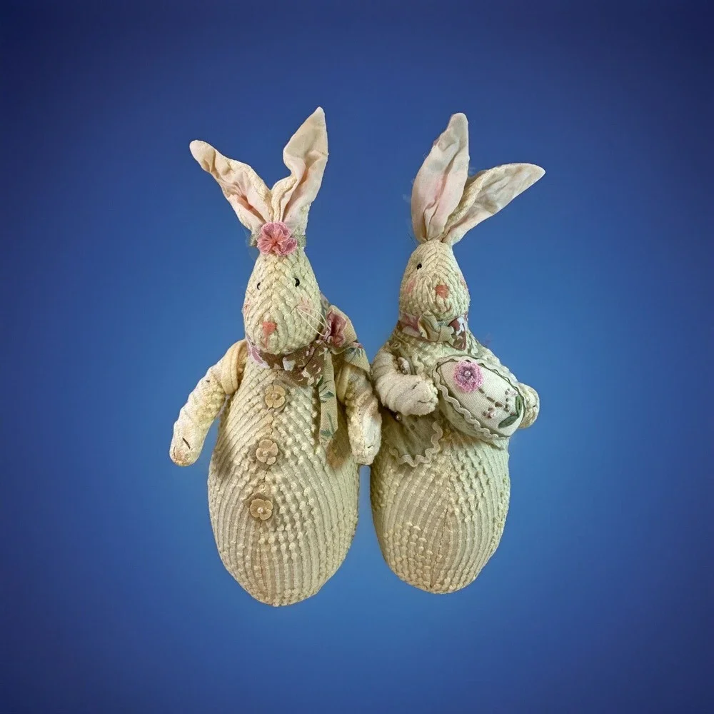Vintage SAGE COUNTRY - YELLOW CHENILLE BUNNY Girl And Boy‎ Rabbits